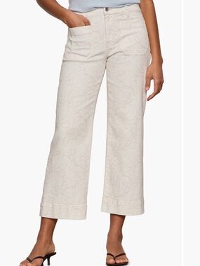 Sanctuary Cream Embroidered Wide-Leg Cropped Pants
